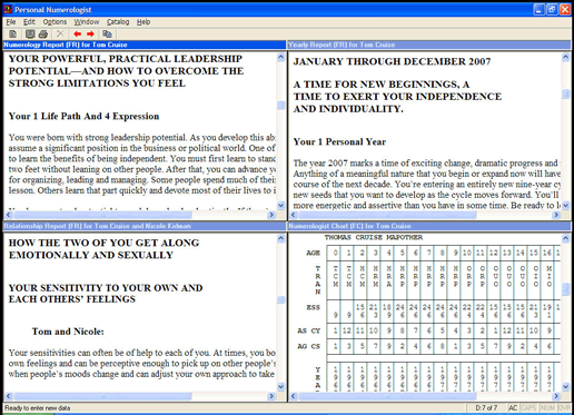 Create numerology personality, compatibility and forecast reports, and charts