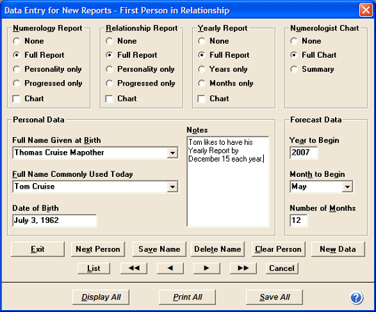 Data Entry dialog