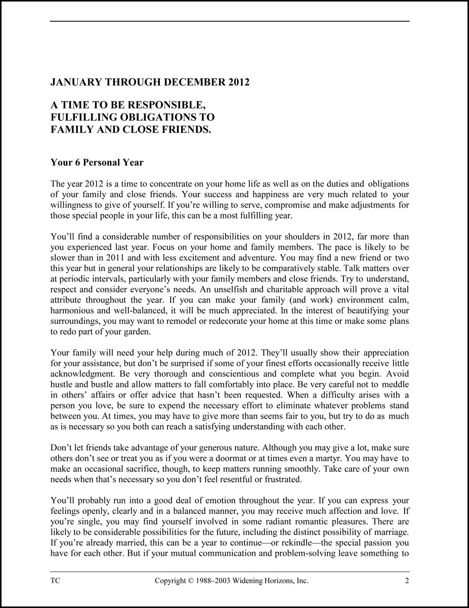 Yearly Report from Personal Numerologist